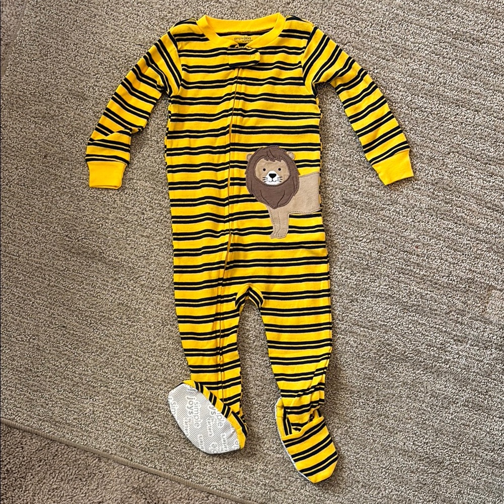 Simple Joys Yellow & Black Striped Lion Footed One-Piece for Toddlers